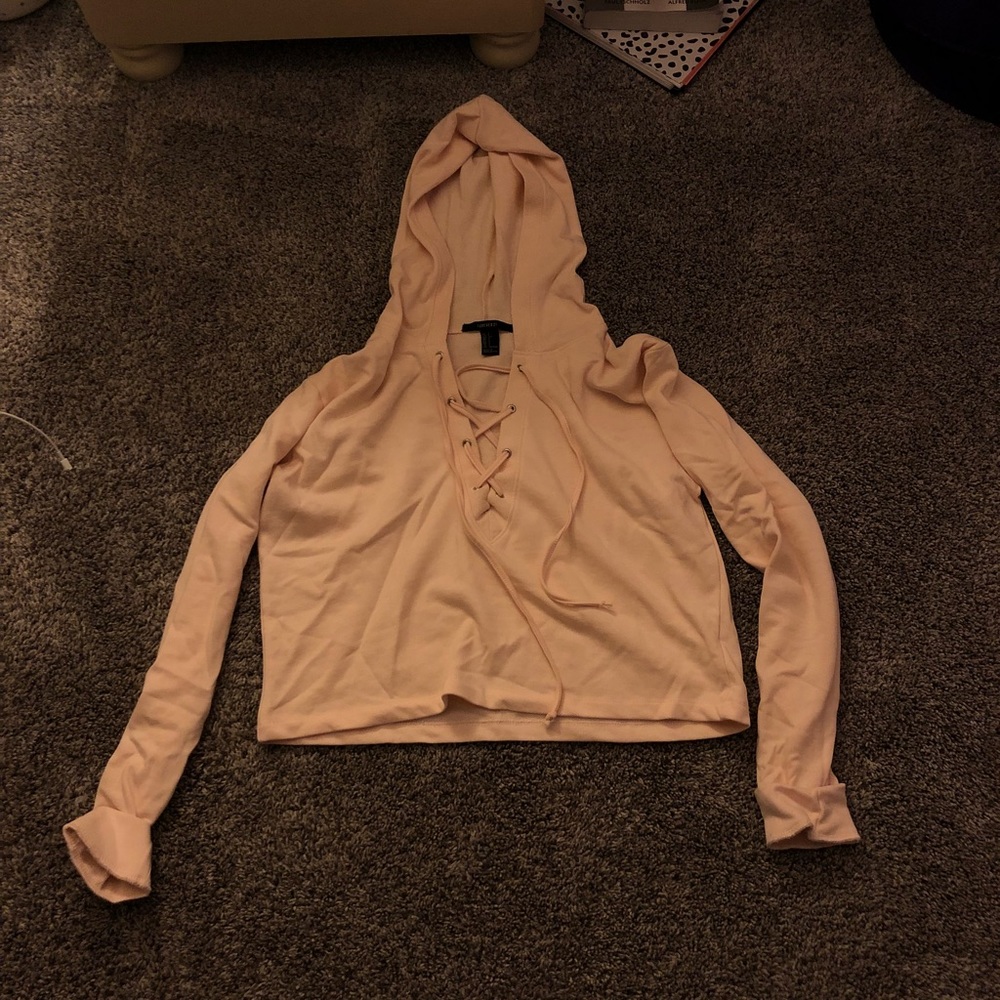 Forever 21 cropped lace up hoodie